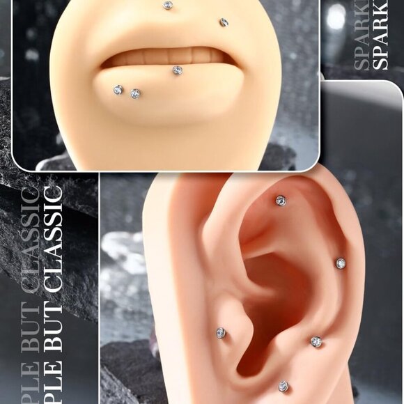 2Pcs 20G/18G/16G G23 Titanium Threadless Nose Stud Earrings Flat Back Tiny CZ Sm - Picture 4 of 9